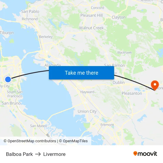 Balboa Park to Livermore map