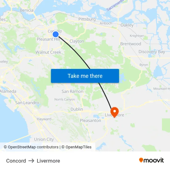 Concord to Livermore map