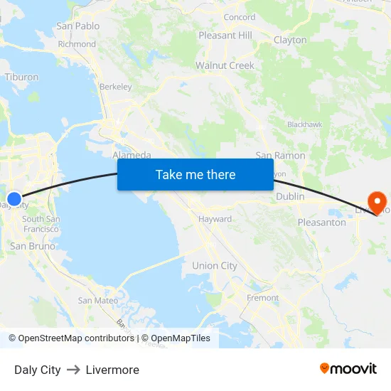 Daly City to Livermore map