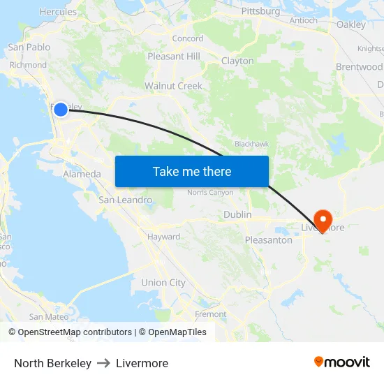 North Berkeley to Livermore map