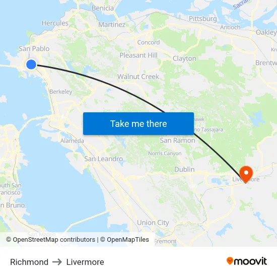 Richmond to Livermore map