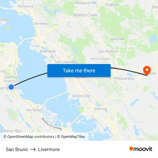 San Bruno to Livermore map