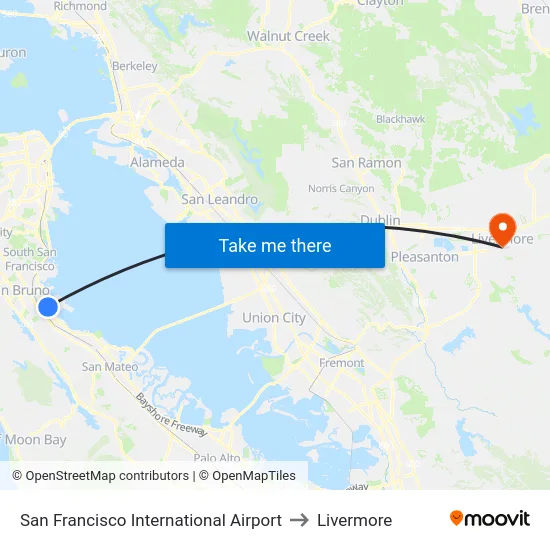 San Francisco International Airport to Livermore map