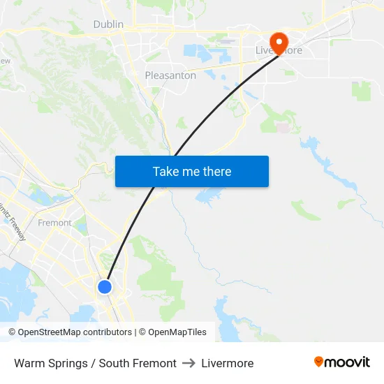 Warm Springs / South Fremont to Livermore map