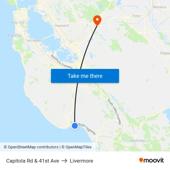 Capitola Rd & 41st Ave to Livermore map