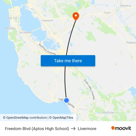 Freedom Blvd (Aptos High School) to Livermore map