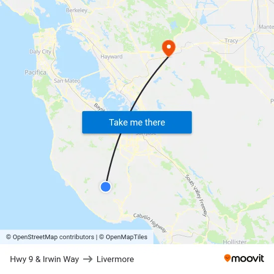 Hwy 9 & Irwin Way to Livermore map