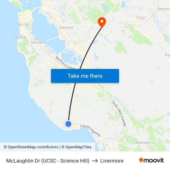 McLaughlin Dr (UCSC - Science Hill) to Livermore map