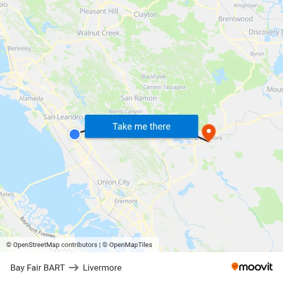 Bay Fair BART to Livermore map