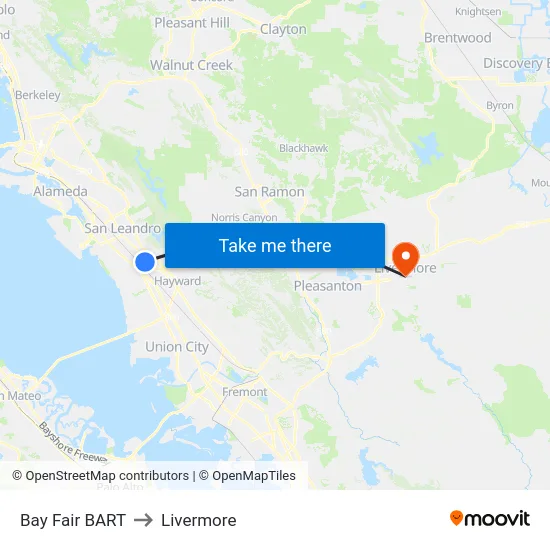 Bay Fair BART to Livermore map