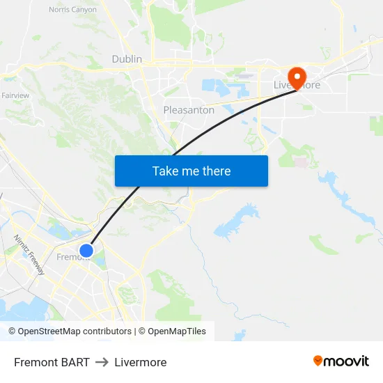 Fremont BART to Livermore map