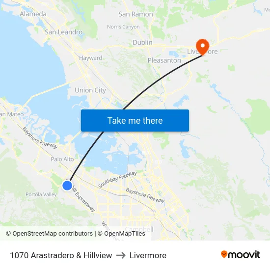 1070 Arastradero & Hillview to Livermore map
