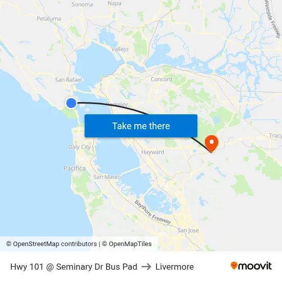 Hwy 101 @ Seminary Dr Bus Pad to Livermore map