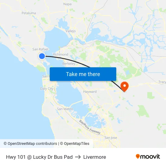 Hwy 101 @  Lucky Dr Bus Pad to Livermore map
