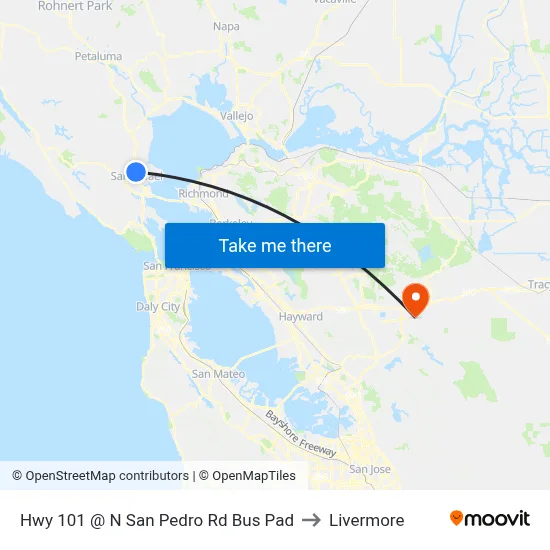 Hwy 101 @ N San Pedro Rd Bus Pad to Livermore map