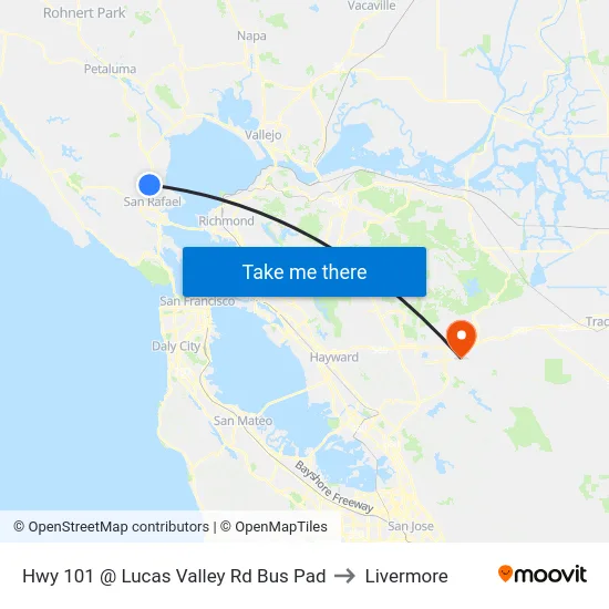 Hwy 101 @ Lucas Valley Rd Bus Pad to Livermore map