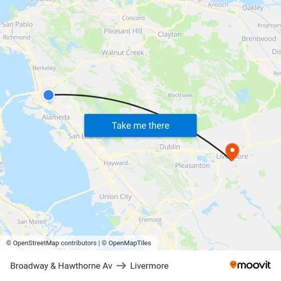 Broadway & Hawthorne Av to Livermore map