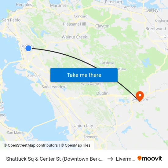 Shattuck Sq & Center St (Downtown Berkeley BART) to Livermore map