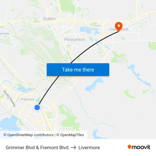 Grimmer Blvd & Fremont Blvd to Livermore map