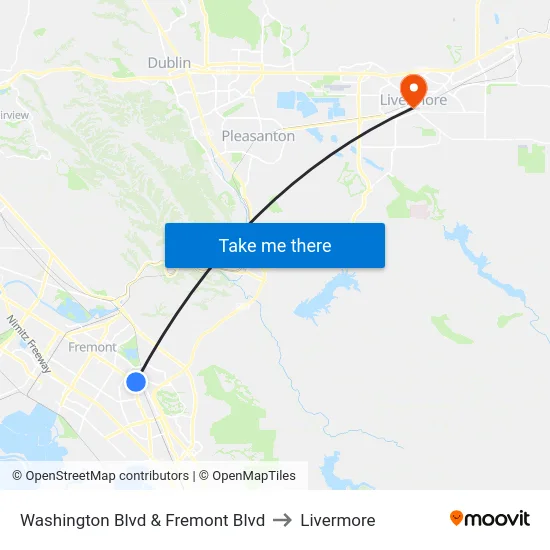 Washington Blvd & Fremont Blvd to Livermore map