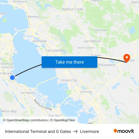 International Terminal and G Gates to Livermore map