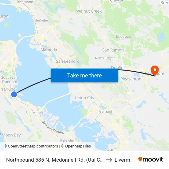 Northbound 585 N. Mcdonnell Rd. (Ual Cargo) to Livermore map