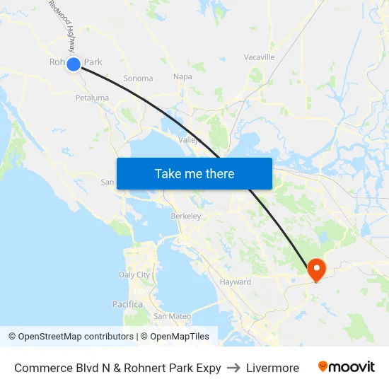 Commerce Blvd N & Rohnert Park Expy to Livermore map