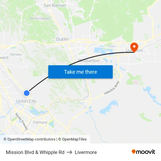Mission Blvd & Whipple Rd to Livermore map