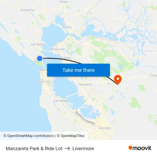 Manzanita Park & Ride Lot to Livermore map
