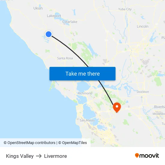 Kings Valley to Livermore map