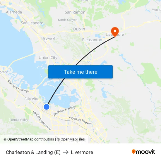 Charleston & Landing (E) to Livermore map