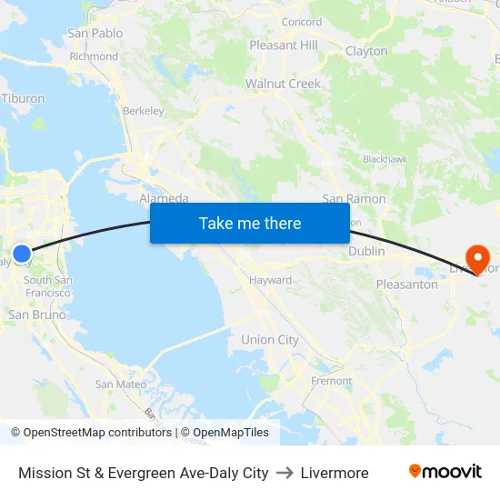 Mission St & Evergreen Ave-Daly City to Livermore map
