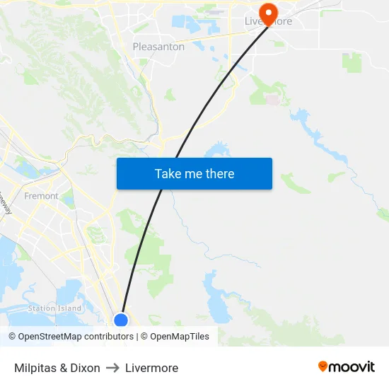 Milpitas & Dixon to Livermore map