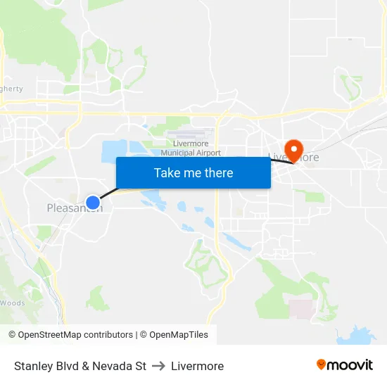 Stanley Blvd & Nevada St to Livermore map