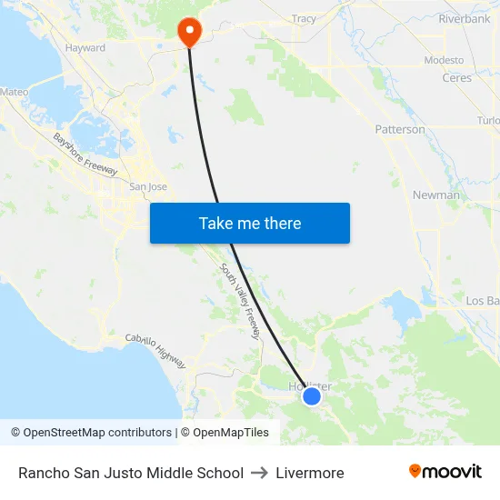 Rancho San Justo Middle School to Livermore map