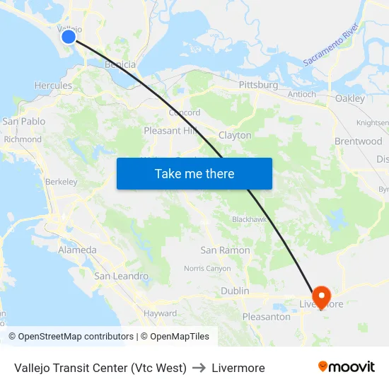 Vallejo Transit Center (Vtc West) to Livermore map