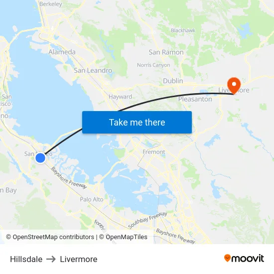 Hillsdale to Livermore map