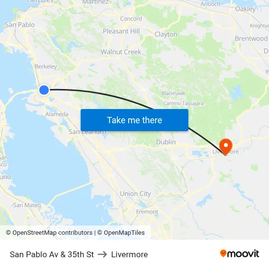 San Pablo Av & 35th St to Livermore map