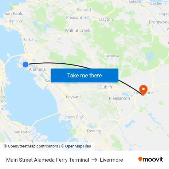 Main Street Alameda Ferry Terminal to Livermore map
