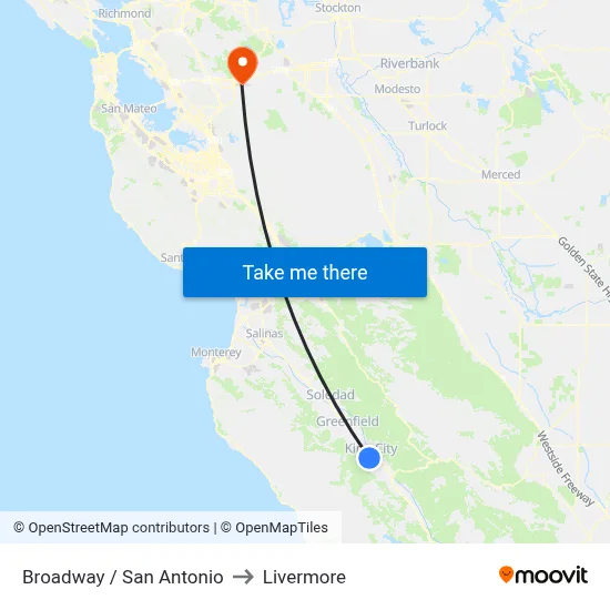 Broadway / San Antonio to Livermore map