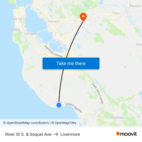 River St S. & Soquel Ave to Livermore map