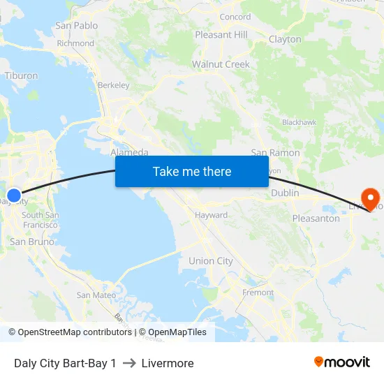 Daly City Bart-Bay 1 to Livermore map