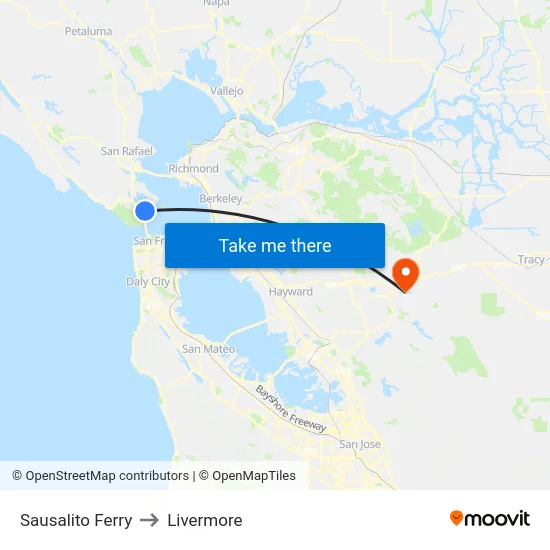 Sausalito Ferry to Livermore map