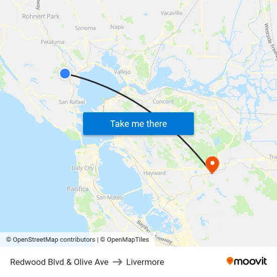 Redwood Blvd & Olive Ave to Livermore map