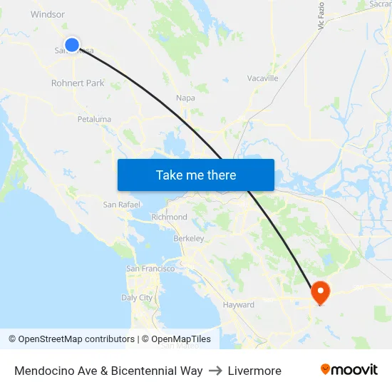 Mendocino Ave & Bicentennial Way to Livermore map