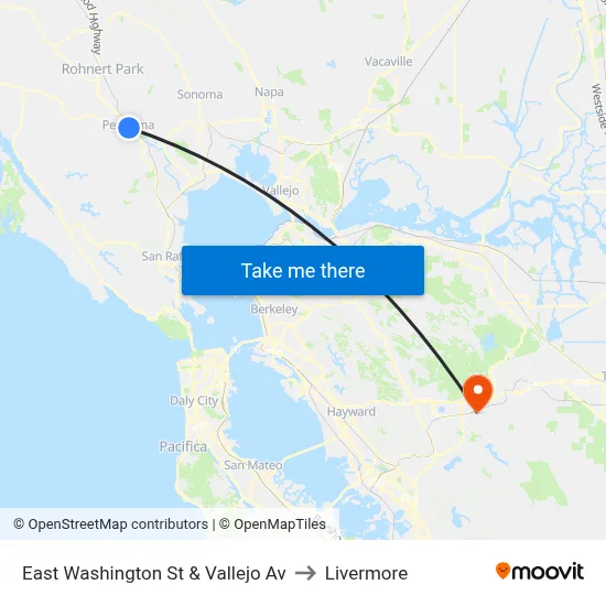 East Washington St & Vallejo Av to Livermore map