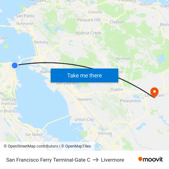 San Francisco Ferry Terminal-Gate C to Livermore map