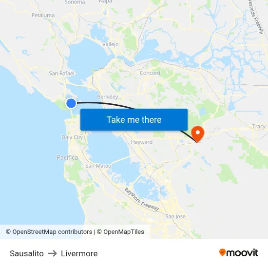 Sausalito to Livermore map