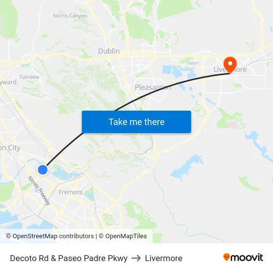 Decoto Rd & Paseo Padre Pkwy to Livermore map