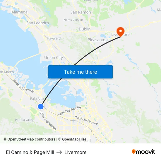 El Camino & Page Mill to Livermore map